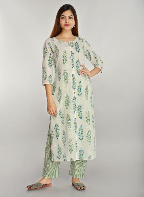 Alasha Women Green Printed Kurta Set