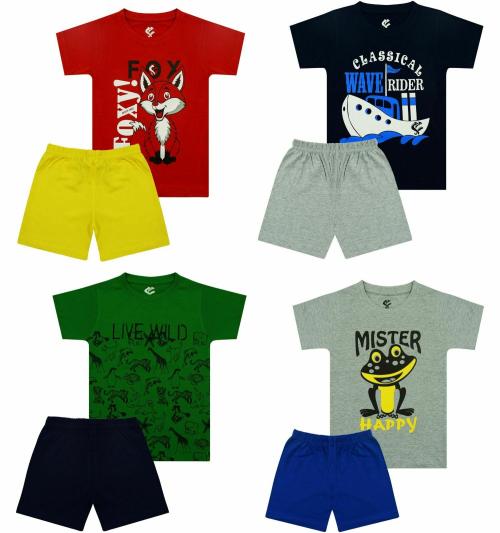 Silverfang Boys Multicolor Printed (Pack of 4) T-shirt with Shorts