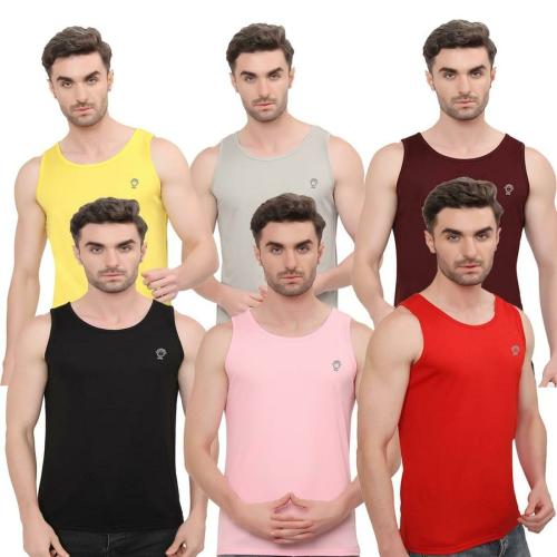 CLOTHINK HUB Men's Innerwear Regular Fit Solid Super Combed Poly Blend Round Neck Sleeveless Vest Sando for Boy's Pack of 6