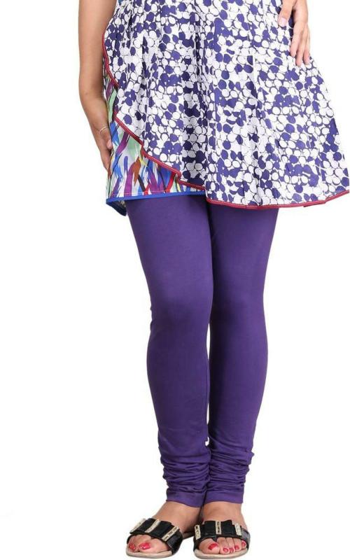 Springbuds Women Purple Solid Cotton Lycra Blend Leggings - M