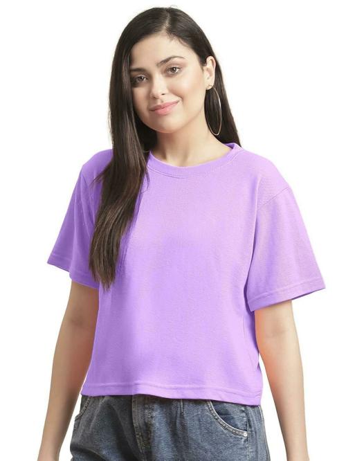 NOTWILD Women Lavender Solid Cotton T-Shirt (XXL)