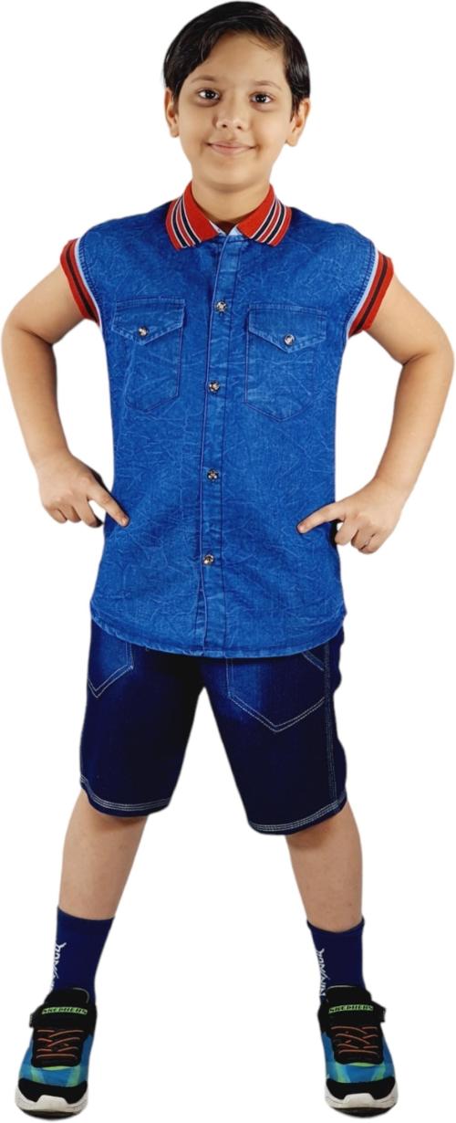 Ah Zeeshan Boys Blue Denim Pack of 2 Party Shirt Pant (9 - 10 Years)