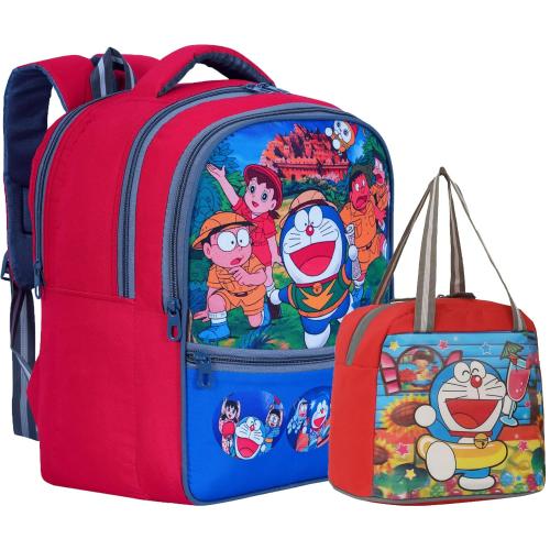 IRY Combo Waterproof School & Lunch Bag for 1st to 3rd Class Students (Doraemon)