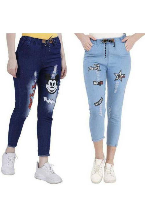 Buy Women Light Blue and Dark Blue Denim Jogger Fit Jeans (Pack of 2