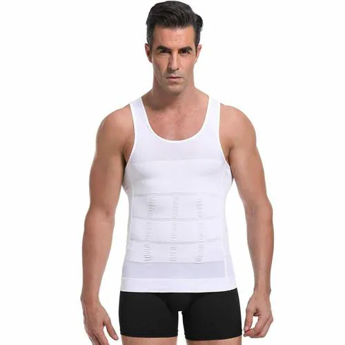 Wearslim Men’s Slimming Body Shaper Vest Shirt | Abs Abdomen Slim Stretchable Tummy Tucker Vest - Size (2XL) White