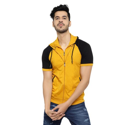 Black Collection Men's Color Block Hooded Neck Half Sleeve T-Shirt | T shirt for men| Tshirt| Tshirt Men|hoodies for men
