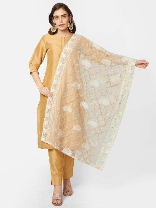 Dupatta Bazaar Women White Embroidered Net Dupatta