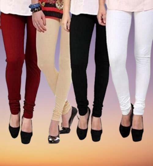 Women's Cotton Multicolor Leggings Pack of 4