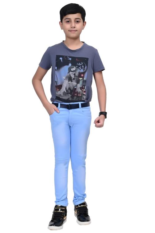 JUMPTIGER Kids Boys Fashion RFD Lycra Regular wear High Export Quality Denim Jeans - Sky Blue