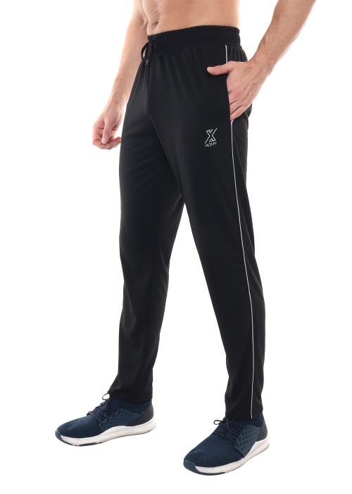 XOHY Men Black Solid Cotton Blend Track Pants