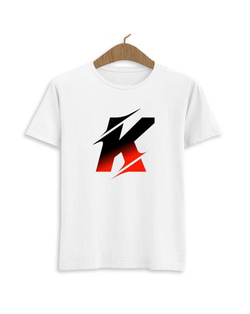 Komy Polyester Fabric White Color Name Initial Printed Tshirt for Mens - K Alphabet, K Letter-M