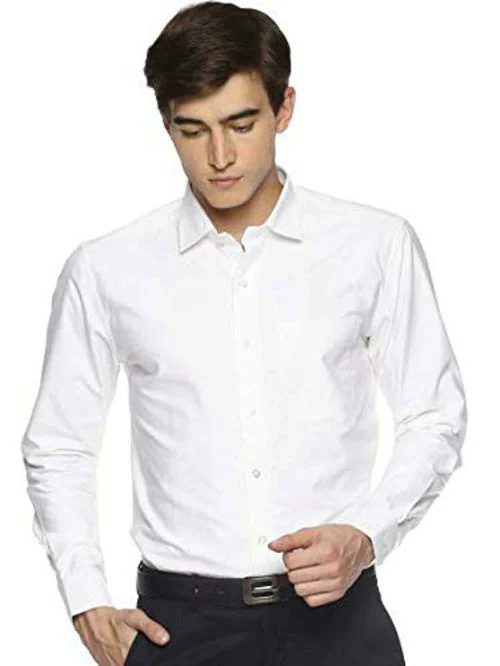 OBOW Men White Solid 100% Cotton Formal Shirt (40)