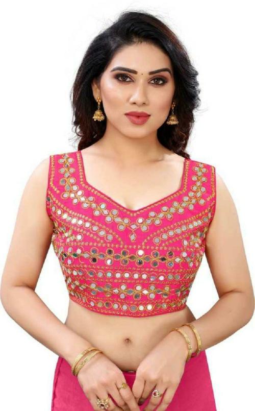 Trendzmy Women Pink Embellished Cotton Silk Square Neck Blouse, Free Size