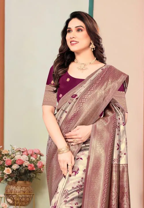 Om Shantam sarees BabyPink Woven, Self Design Kanjivaram Banarasi Silk Sarees