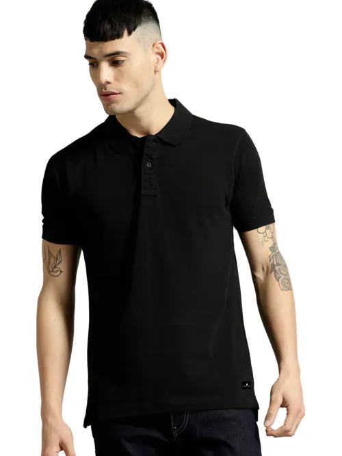 Large - Black Polo Tshirt For Men Collar t shirts For Men TeesTheDay