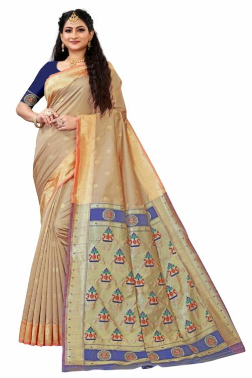 G TEX Self Design Paithani Silk Blend Saree (Multicolor)