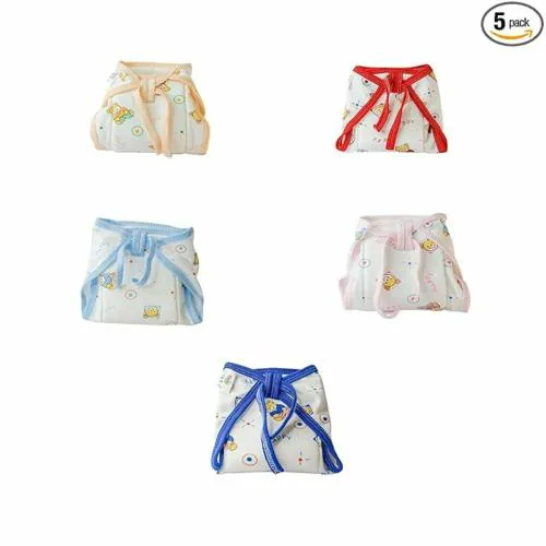 LITTLE BOO NewBorn Baby Premium Cotton Hosiery Fabric Wide Padded Baby Reusable Nappy/Langot Age (0 Months - 6Months) Pack of 5