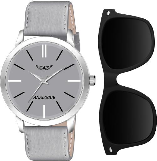 ANALOGUE Grey Synthetic Leather Analog Watch and Wayfarer Sunglass (set of 2) (ANLG-480-GREY-1-WAYFARER)