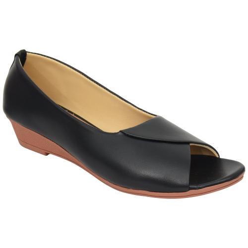 Racecourse Women's Wedges Heel Artificial Leather Bantu Belly With the Heel Height of 1.5 Inch 9031 Black