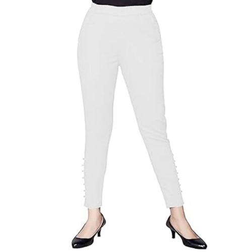 Human Clothes Cotton Stretchable Lycre White Ladies Comfort Fit Potli Pant Trousers & Pants