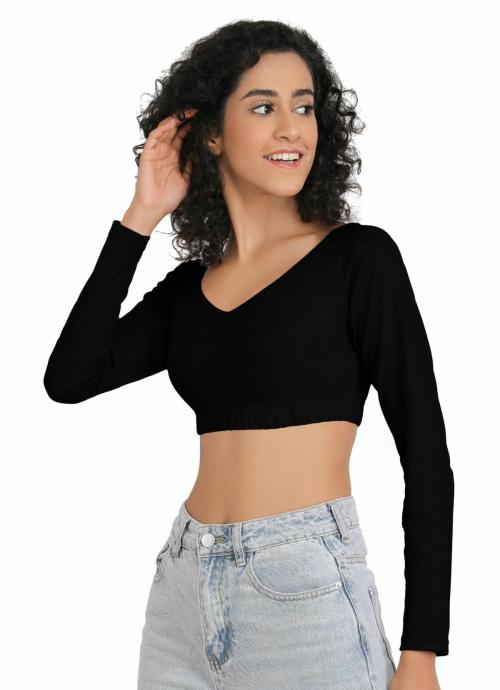 AD2CART A4169 Women Drop Shoulder V Neck Full Sleeve Stylish Crop Top for Women