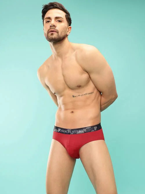 John Players Classic Cotton Brief with Sublimation Waistband in Red