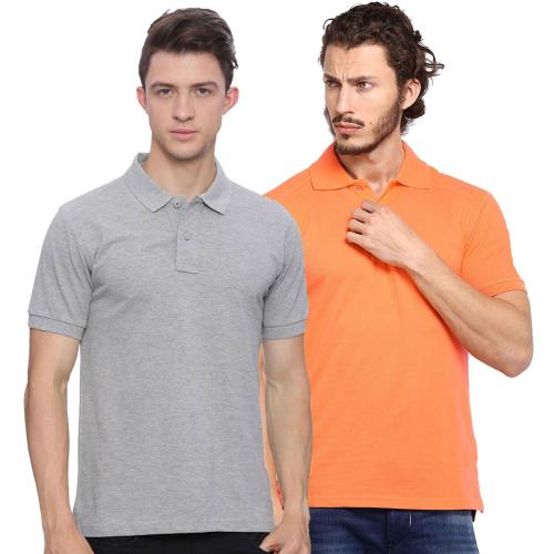 Fastoche Men Grey,orange Polo Tshirt (Pack Of 2)