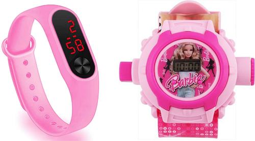 Zuperia Digital Black Dial Red Strap Watch For Boys (Vk-04 M2 Pink & Projector Barbie) (Pack Of 2)