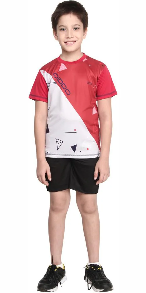 QiDDO Sports Boys Red Printed Polyester Round Neck T-shirt (12-13Y)