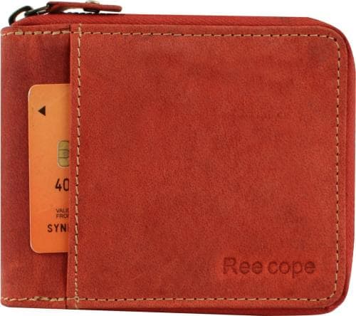 Ree Cope Red Genuine Leather 5 Card Slots Men RFID Wallet