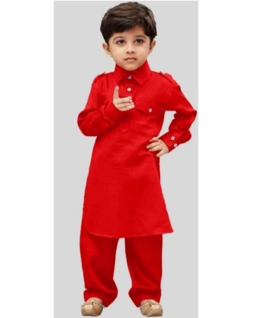 DigiMart Boys Festive & Party Kurta and Pyjama Set  (Red Pack of 1)