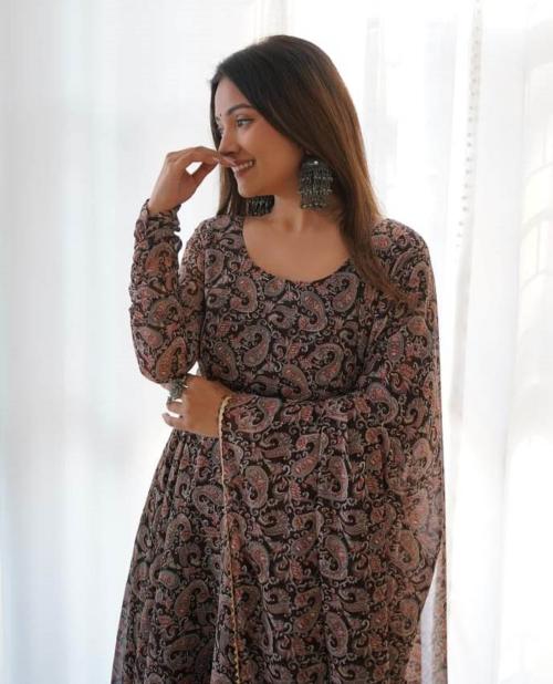 CONCY-ANARKALI LONG KURTI AND CHURIDAR WITH DUPATTA BLACK