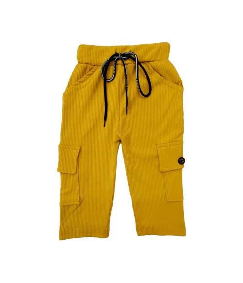 little funky cotton blended casual regular fit solid color cargo pants for trendy kids girls