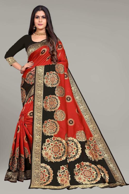 Kuvarba Fashion Women Purple Zari Woven Art Silk Sarees