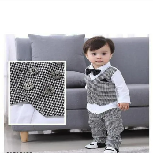 Bulk Scale Outfits Set, 3pcs Long Sleeves Gentleman Jumpsuit & Vest Coat & Berets Hat with Bow Tie