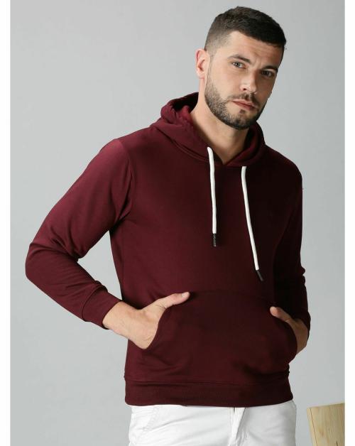 Bee Brezo Men Maroon Solid Pure Cotton Sweatshirt - L