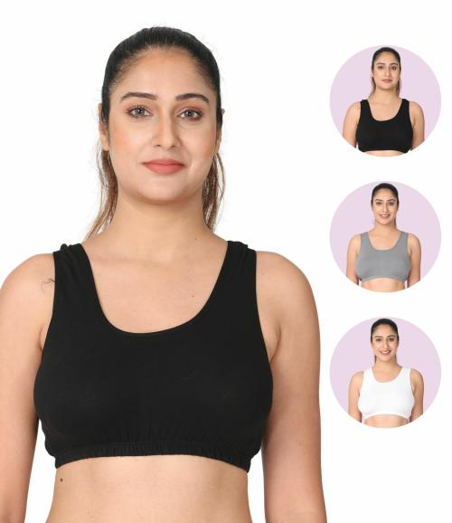 Adira | Lounge Bra Set | Slip On Bras To Wear At Home Comfortable | Work From Home Bra Without Hooks | Non Padded & Non Wired Support | Plus Size | Pack Of 2 | Black, Grey & White | 8XL