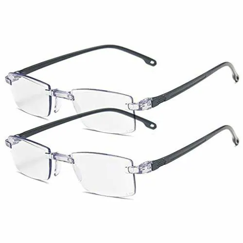 Augen Blue Block UV Rectangular Rimless Black Reading Glass With Diopter Power - Plus 3 (Unisex) (Pack Of 2)