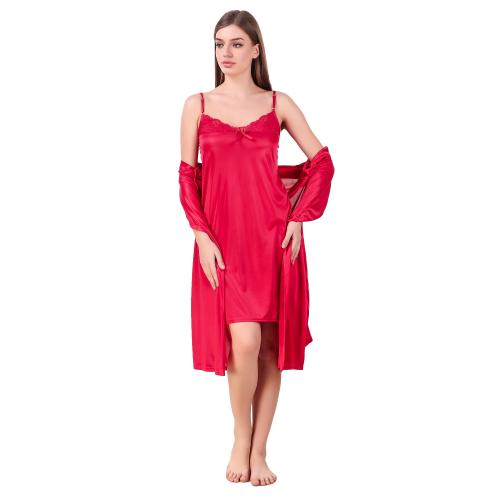 Buy Keoti Women Satin Nighty/Robe/Honeymoon wear - Pack of 2 (1 Robe, 1 ...