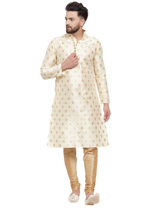 Larwa Men Beige Art Silk Kurta Pyjama Set