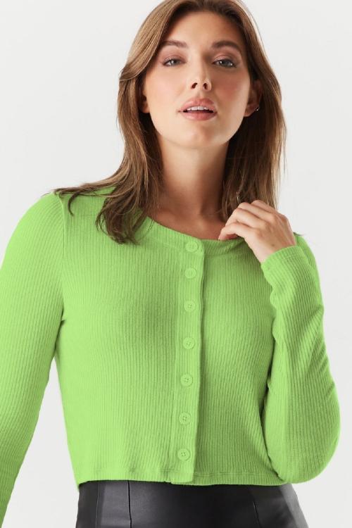 SIGHTBOMB Women Green Ribbed Full Sleeves Cardigan
