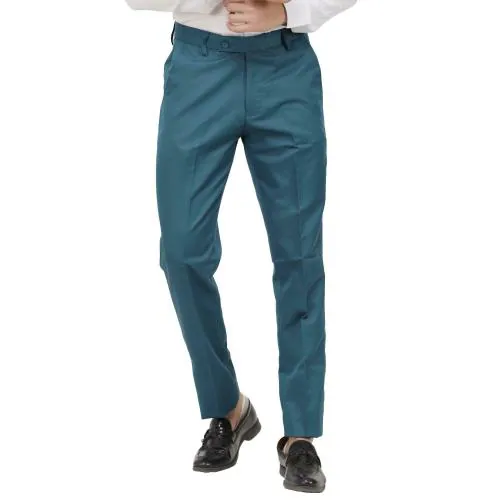 KUNDAN Men's Poly-Viscose Blended Morpich Blue Formal Trouser