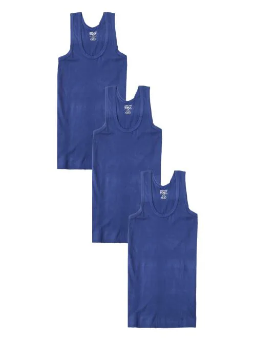 Lux Cozi Boys Blue Solid Cotton Pack of 3 Vest