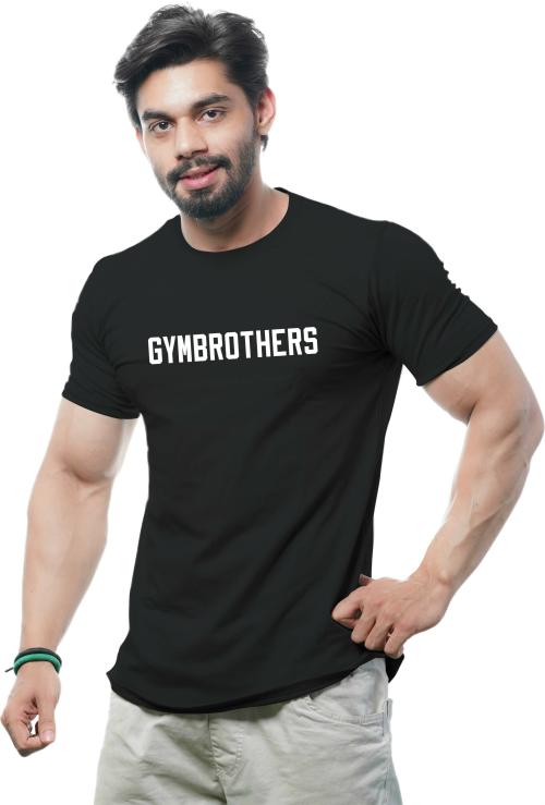 GYMBROTHERS GB COTTON LYCRA HALF SLEEVE T-SHIRT Men Printed Round Neck Cotton Blend Black T-Shirt