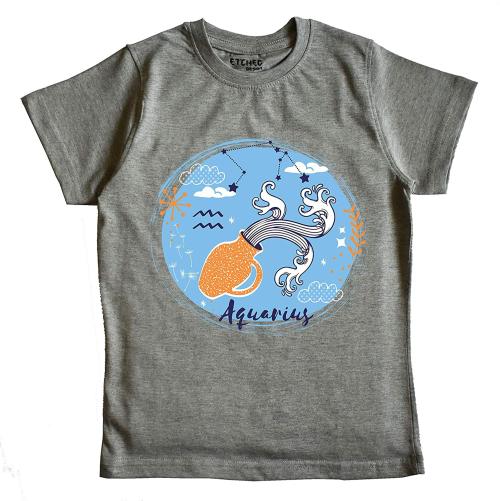 Etched Design Boys Grey Cotton Zodiac Sign Aquarius Printed T-Shirt (2 Years-3 Years)