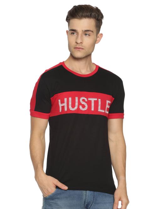 TRUS TEE Color Block, Printed Men Round Neck Black, Red T-Shirt