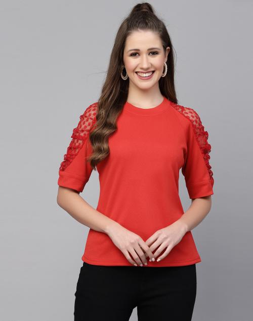 Selvia Lycra Blend Red Dyed Top | tops for women | tops | women tops