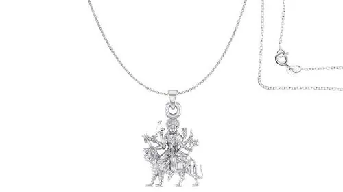 Akshat Sapphire Pure Silver Goddess Durga Maa Pendant With Chain Suitable For Men and Women