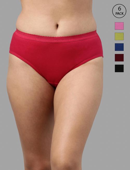 FEELINGS Amelie Cotton Hipster Panties for Women Pack of 6 | Stretchable Full Coverage Snug Fit Outer Elasticized Waistband | Assorted Colours