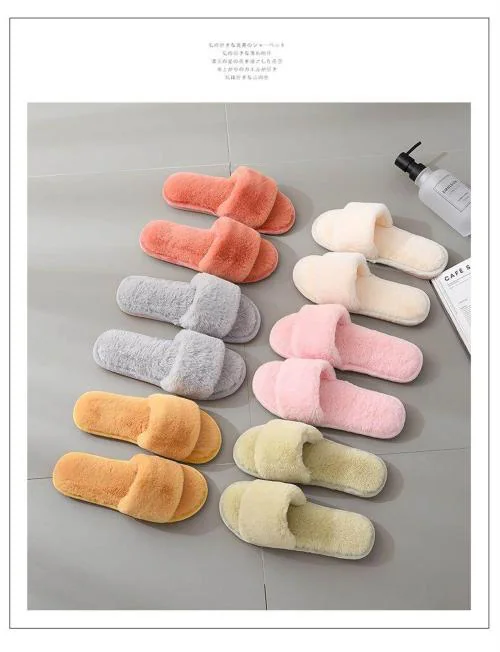 Drunken Light Brown Slippers for Women Flip Flops Winter Slides Home Open Toe Non-Slip